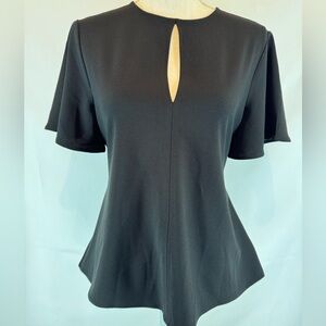 Express Women Black Keyhole Neck Tie Waist Short Sleeve Top Small Petite  NWT